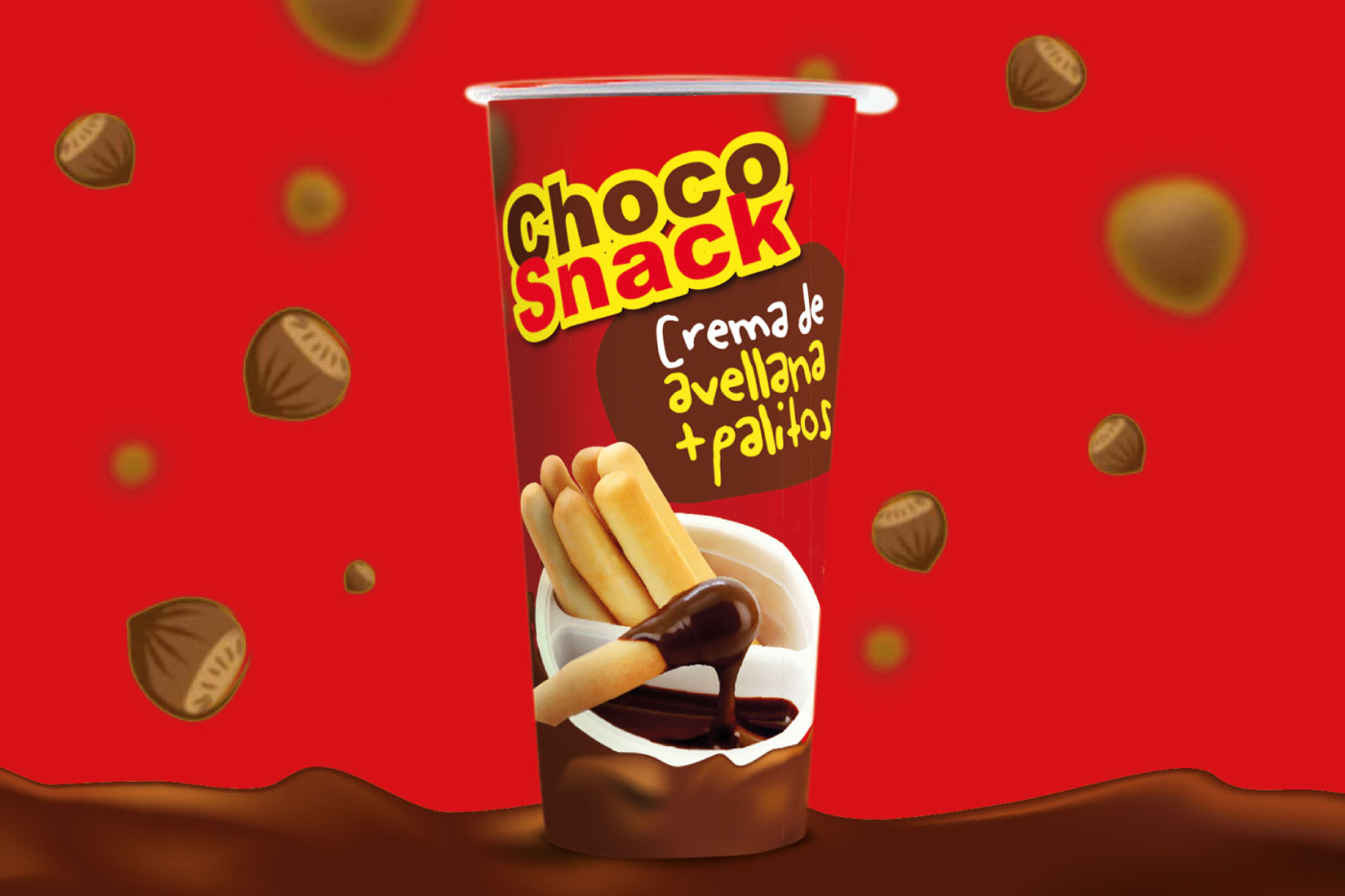 Choco snak avellana packaging etiqueta envase