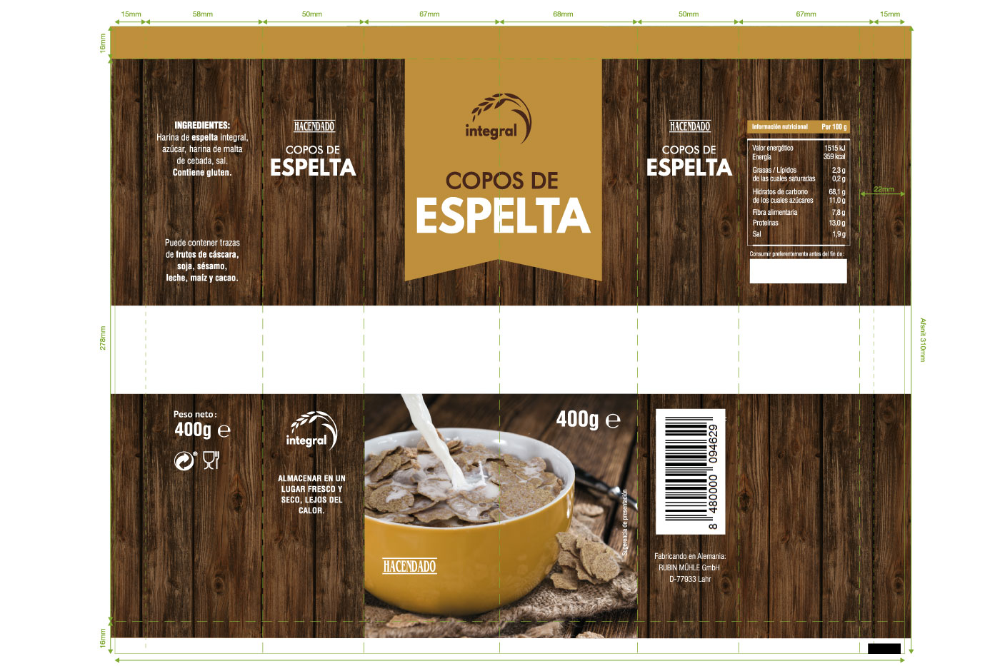 dobleessa packaging Copos Espelta morfologia