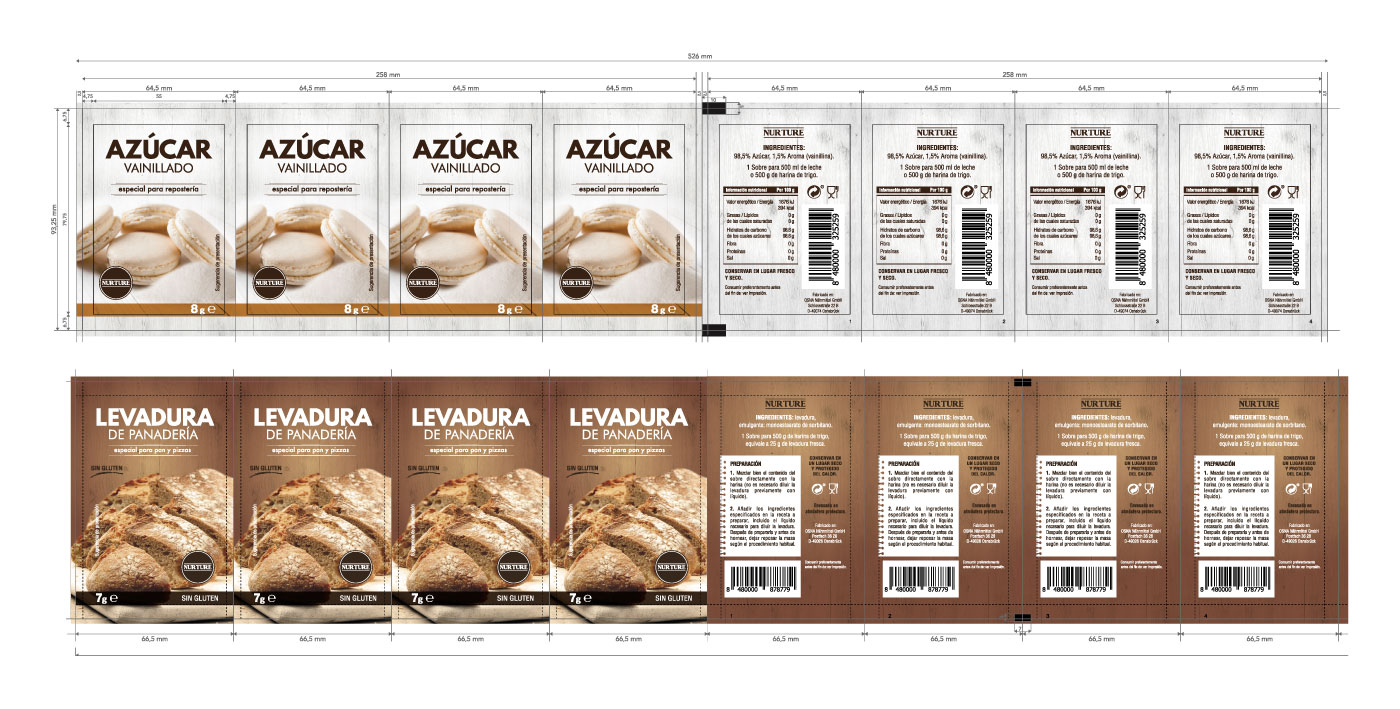 dobleessa packaging Levadura y Azucar envainillada etiquetas