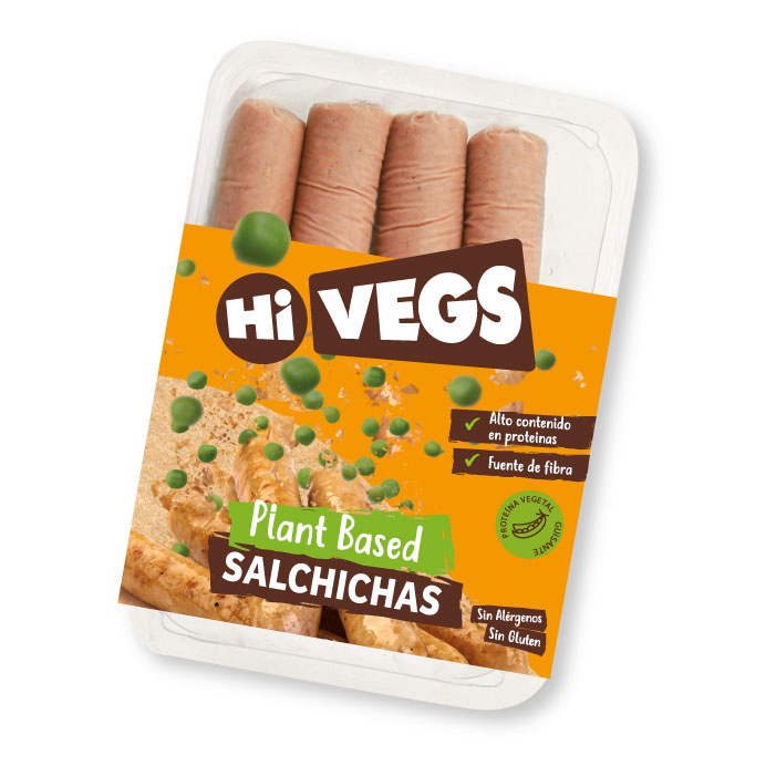 Hi Vegs packanging producto salchichas guisantes